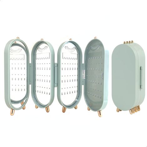 Boîte de rangement pliable pour boucles d'oreilles avec miroir, 4 couches anti-poussière et 153 trous pour femmes et filles, cadeau pour fille (vert clair) (1/5)