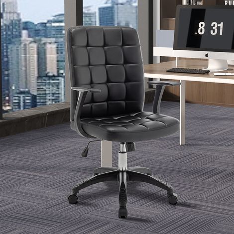 Chaise de bureau à roulettes 58x59x96 cm en PU noir (1/5)
