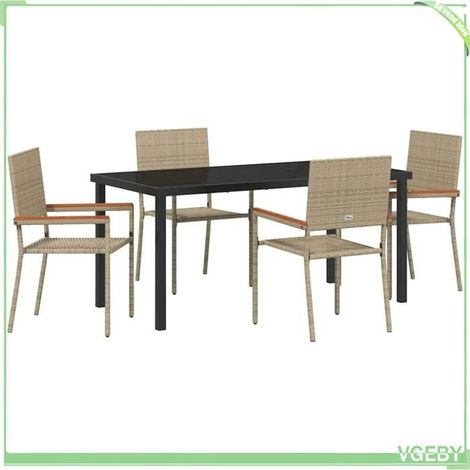 Ensemble de salle à manger jardin - FAFEICY - 3379719 - Beige - Polyrotin - Table verre trempé (1/5)