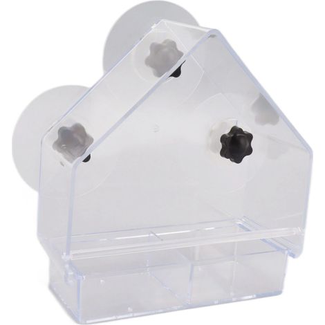 Mangeoire à oiseaux de fenêtre avec plateau amovible, transparente, durable et légère, munie de 3 ventouses robustes pour la maison