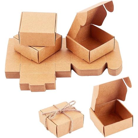 50 x Small Cardboard Boxes, Kraft Paper Gift Boxes, Christmas Gift Boxes for Parties, Weddings, Birthdays, 5.5 x 5.5 x 2.5 cm (1/4)