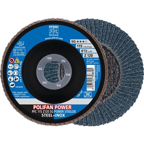 PFERD POLIFAN POWER Fächerscheibe PFC 115x22,23 mm konisch Z120 SG STEELOX Stahl/Edelstahl (1/5)