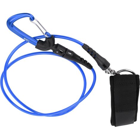 Longe de sécurité pour apnée avec dragonne et mousqueton, bleu