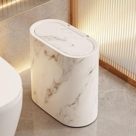 Pattumiera da cucina con coperchio, pulizia senza odori, design sottile, 12 litri, bianca (1/5)