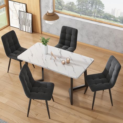 Set da 4 sedie da pranzo 44x41x86 cm in velluto grigio, comfort moderno FloraGrace (1/5)