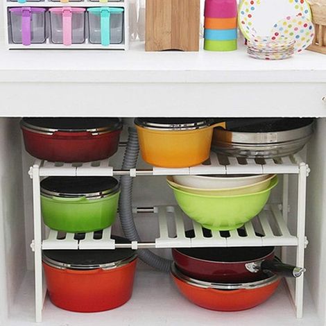 Trade Shop - Estante Extensible De La Tabla 50-70 Cm Organizador Estante Sub-alambre De 2 Plantas Estante - (1/5)