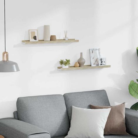 vidaXL Estantes de pared 2 unidades blanco y roble Sonoma 60x9x3 cm (1/5)