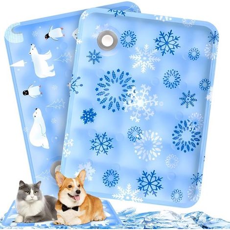 Juego de dos alfombrillas refrescantes para mascotas, para perros y gatos, 40x50 cm, alfombrilla refrescante para mascotas, manta refrescante, manta autoenfriable, impermeable, PVC, lavable, azul (1/5)