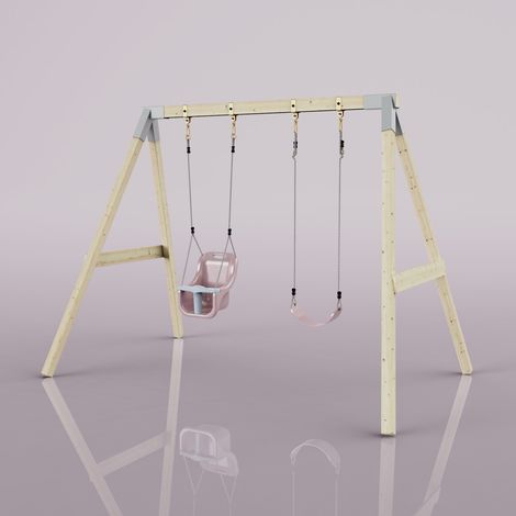 Polarplay – Balançoire perroquet en bois non traité 177 x 260 cm – Hauteur 212 cm – Supports galvanisés – Cordes réglables en hauteur - ROSA 177 X (1/5)