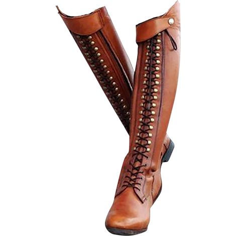 Bottes D'équitation Thermiques (34-43), Bottes D'équitation Hautes Jusqu'aux Genoux, À Lacets + Bout Pointu, Antidérapantes + Imperméables, Talon Bas (1-3 Cm), pour Unisexe/Hiver,41,Brown (1/5)