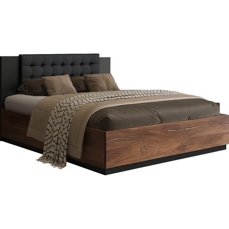 Cama Felelie 104, Roble Flagstaf oscuro + Cobre, Doble, 160x200, Aglomerado laminado, Somieres, 166x205x90cm (1/5)