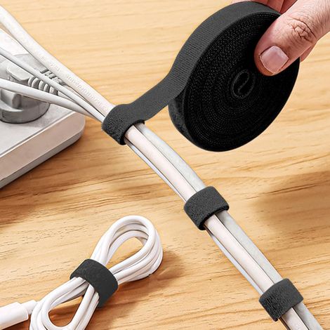 1 Attache De Câble, Sangle Réutilisable 1,2 Cm X 5 M, Gestion Fils Noir Pour Bureau Maison Voyage (1/5)