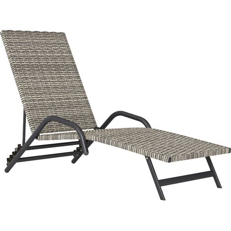 Lettino prendisole reclinabile a forma di S, regolabile in 4 posizioni, in resina intrecciata, 156x62x96 cm, marrone.