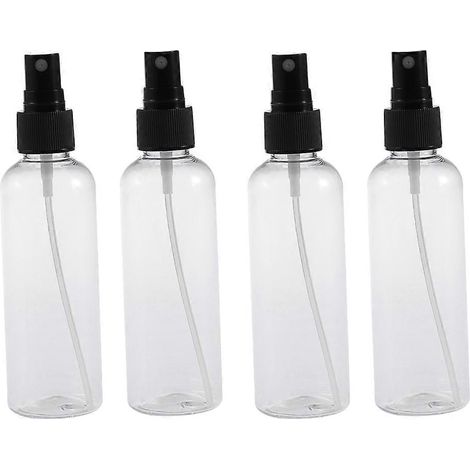 Lot de 4 flacons vaporisateurs vides en plastique de 100 ml pour maquillage et soins de la peau, rechargeables et parfaits pour les voyages (flacons transparents avec vaporisateur noir).-1 (1/4)