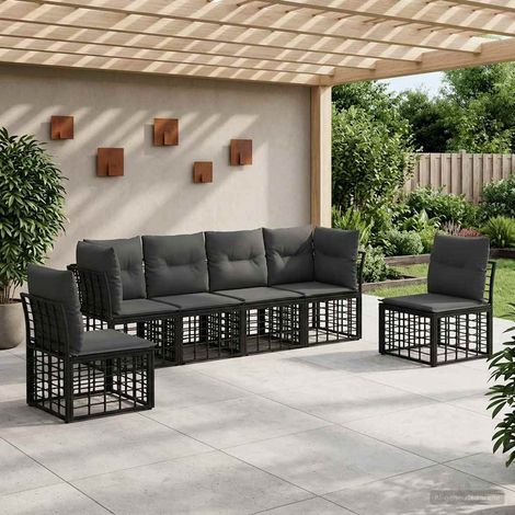 vidaXL  Outdoor Sofa Set  Black Poly Rattan