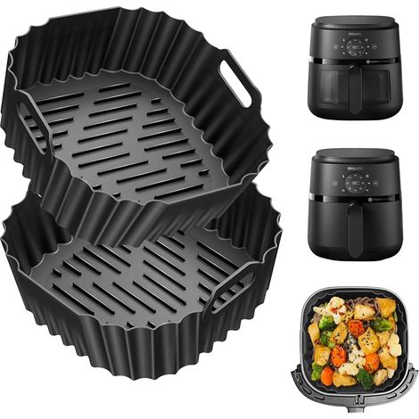 2 Pièces Moule Silicone Air Fryer, Réutilisable Panier Moule pour Friteuse à Air Chaud Pot Plat Carré Doublure Liner Sans BPA, Passe au Lave-Vaisselle pour Friteuse Air, Micro-ondes, Four (1/5)