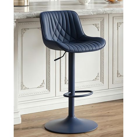 Tabourets de Bar, Chaise de Cuisine Réglable en Hauteur, Chaise Bar en PU, avec Dossier, Convient pour Salle à Manger, Bar, Tout en Bleu Marine (1/5)