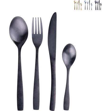 SET 16 POSATE MANHATTAN IN COLORE NERO SATINATO (1/5)