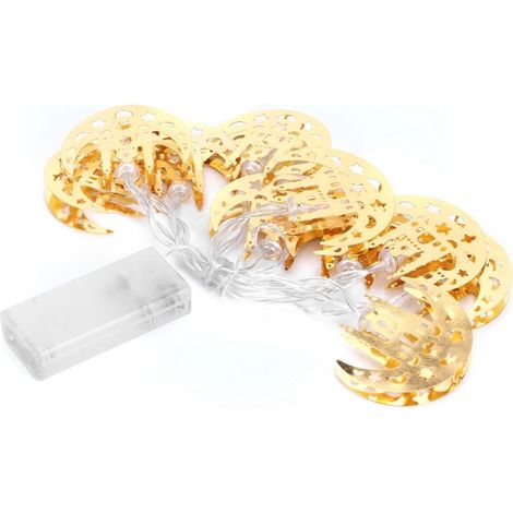 Guirnalda de luces con forma de luna y 10 LED, perfecta para decoraciones de Ramadán y Eid al-Fitr, ideal para uso en interiores y exteriores.