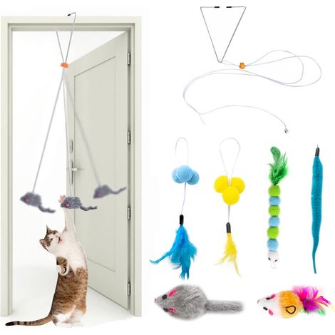 Lot de 7 jouets pour chat à suspendre pour l'intérieur, jouets interactifs pour chat, souris pour la chasse, l'entraînement, l'ennui de chat (couleur aléatoire) (1/5)
