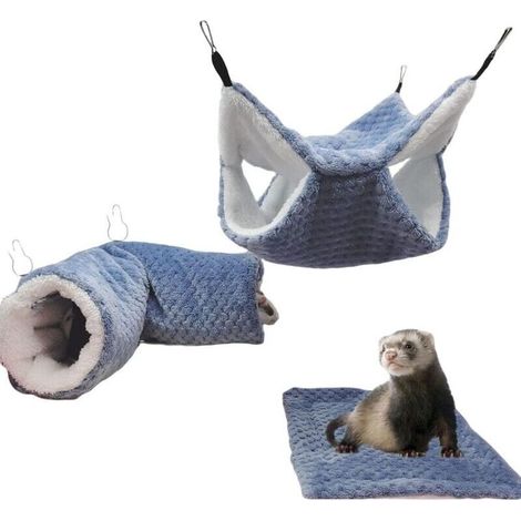 Lot de 3 hamacs pour rat, cochon d'Inde, tunnel suspendu et lit chaud, accessoires de cage pour furet, hamster, chinchilla, sucre planeur,-- (1/4)