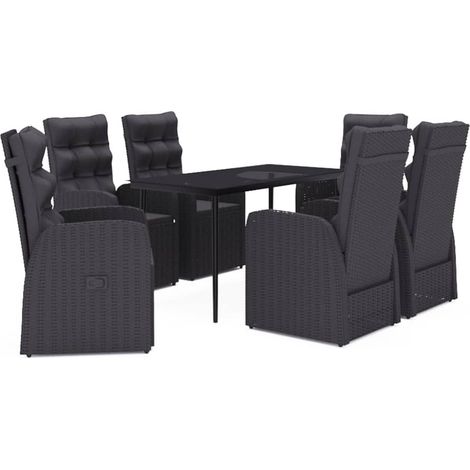 vidaXL Set da Pranzo da Giardino 7 pz con Cuscini Nero (1/5)