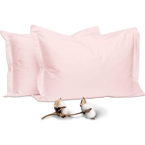 100% Long-Stem Cotton 400 Thread Count Satin Weave Soft Pillowcases 50x75cm (Light Pink 2-Piece Pillowcase Set) (1/5)