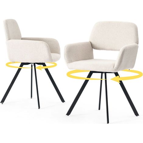 URBAN MEUBLE Lot de 2 chaises de salle à manger scandinaves rotative tissu beige (1/5)