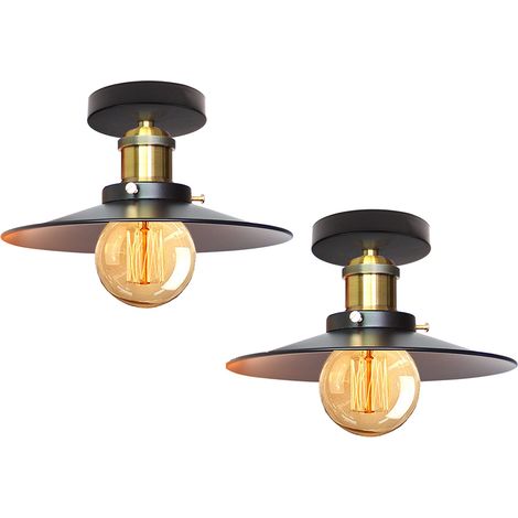 2er Vintage Regenschirm Deckenleuchte Industrielle Deckenlampe E27 Eisen Copperhead Lampenschirm für Esszimme Bar Esszimmer Cafét Ø22cm (Schwarz)