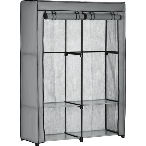 Armoire Penderie en Tissu Dressing Pliable avec 2 Penderies et 4 Étagères Housse Anti-Poussière 118 x 49 x 170 cm (1/5)