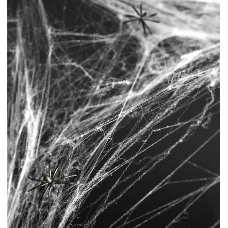 Lot de 4 toiles d'araignée blanches avec 2 araignées chacune - Décoration d'Halloween ou d'horreur - Effet réaliste (1/5)
