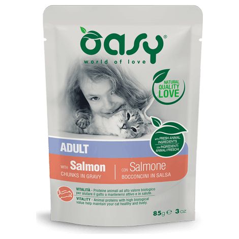 Oasy Cat Bocconcini in Salsa Adult con Salmone - Oasy Cat Bocconcini in Salsa Adult con Salmone - Bustina Da 85 Gr