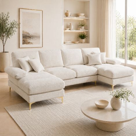 U-Form Sofa Chenille mit 2 Liegeflächen Beige OKMYHOME (1/5)