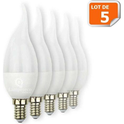 Lot de 5 Ampoules Led Flamme 5W Super Puissante culot à vis E14