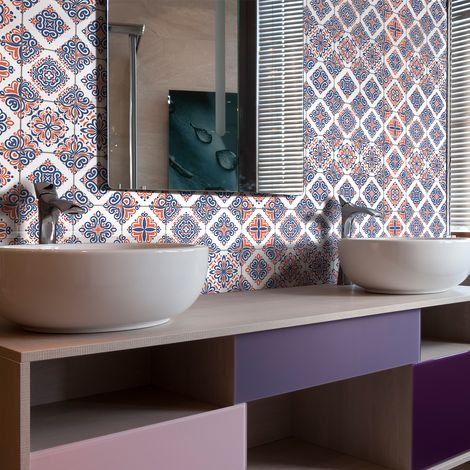 Sticker Mural Carrelage adhésif Cuisine Salle de Bain - 60 STICKERS CARRELAGES AZULEJOS SEFANIA - 60stickers20x20cm (1/5)