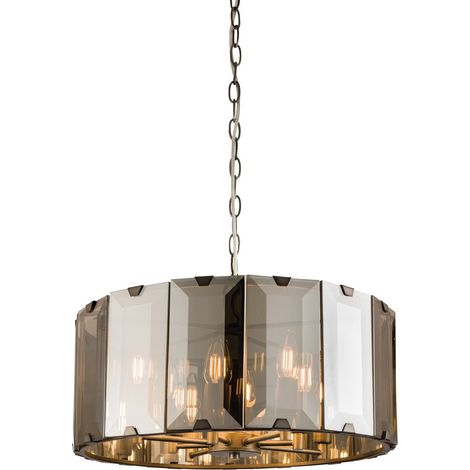 Endon - Luminaire suspendu à 8 ampoules au fini gris ardoise, verre fumé, E14 (1/5)