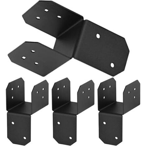 QORVA-4x4 Brackets, Steel Mounts, Heavy Duty Joist Hanger for Beam Connection, Reinforced Sleeve Brace Decks, Fences, and Rafters, Log Cabin, Backyard, Roof Framing Projects, Black (1/5)