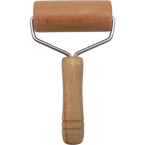Rouleau à pâtisserie en bois de hêtre naturel avec manche ergonomique en bois et cadre en acier inoxydable, polyvalent pour l'impression, le pressage du papier et l'aplatissement de la pâte. (1/5)