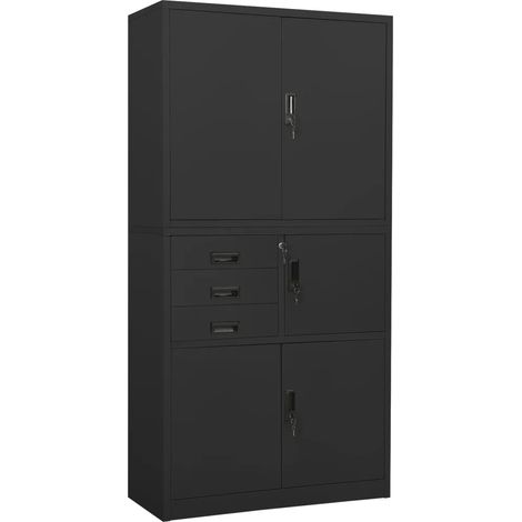 Armadio da ufficio con 3 ripiani regolabili e casetto design moderno 90 x 40 x 180 cm in acciaio antracite 020046914