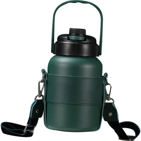 Gobelet isotherme 900 ml avec paille, grande capacité, en acier inoxydable, gourde portable verte pour activités de plein air (1/5)