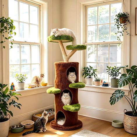 Tiragraffi Gatti Alto 148 cm Albero Tiragraffi Legno Marrone e Verde (1/5)