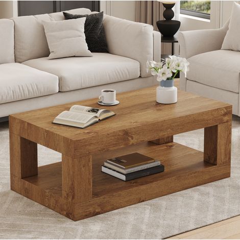 Couchtisch aus MDF in Holzoptik, rechteckig, 2 Ebenen mit offenem Ablagefach (1/5)
