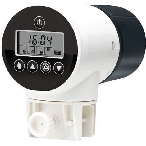 Distributore automatico di cibo per pesci con schermo LCD, alimentatore elettrico resistente all'umidità, dispenser di cibo per acquario per festività e fine settimana, base girevole a 360 gradi. (1/5)