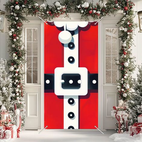 Décorations de Noël 2026 - Bannières, nœuds, décorations de Noël, rideaux de porte - 90 x 180 cm (œillets + ruban) - QL-3