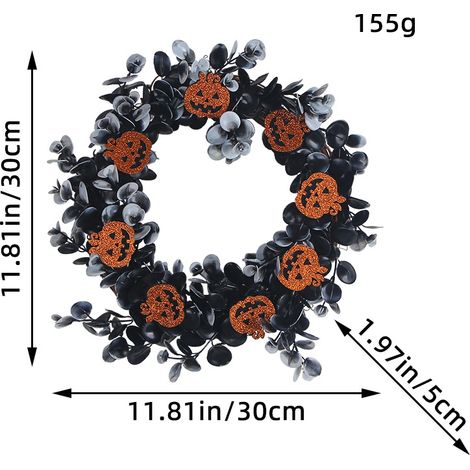 Couronne de porte Halloween Nallwabiu, décoration de ferme pour entrée, fenêtre, mur, porche, jardin, extérieur, 30 cm, style rustique, automne, maison. (1/4)