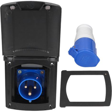 Prise électrique externe RV 32A 220V-250V, boîtier 3 broches étanche à encastrer pour caravane et camping-car, noir (1/5)