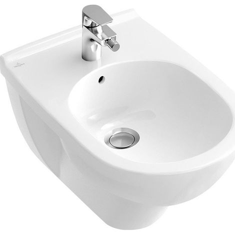 Bidets suspendus, 360 x 560 mm, pour robinetterie monotrou , trou de robinetterie percé, avec trop-plein, modèle suspendu, En porcelaine sanitaire Blanc