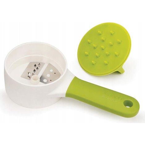 Kompakter Spiralisierer Joseph Joseph Duo - 2 Schneidemesser de, ergonomischer Griff, weiß-grünes Gehäuse, ideal für die Zubereitung von Spaghetti-Gemüse zu Hause.