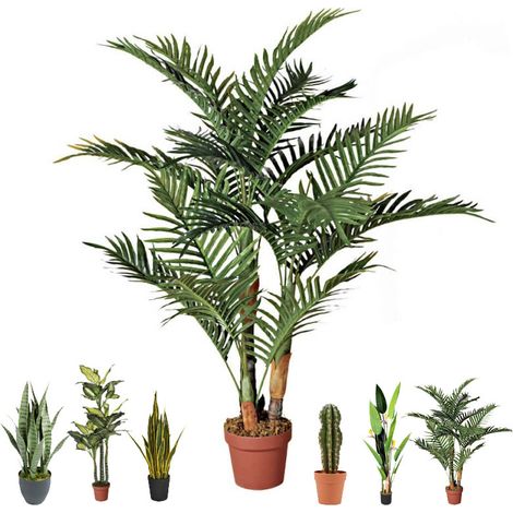 Künstliche Palme 120 cm mit Topf Plastikpflanzen zur Gartendekoration für Innen- und Außenbereiche