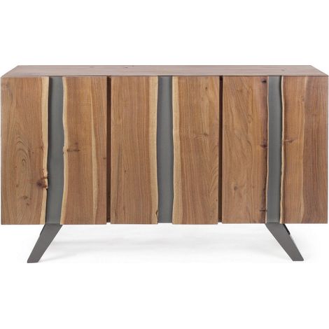Buffet 3 portes bois d'acacia et pieds acier gris Denia 145cm (1/5)